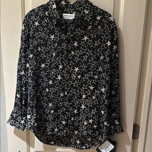 Saint Laurent Silk Black Star Print Women's Top